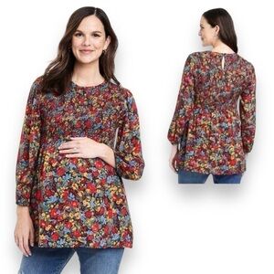 Maternity Long Sleeve Top Women's Medium Floral Smocked Isabel